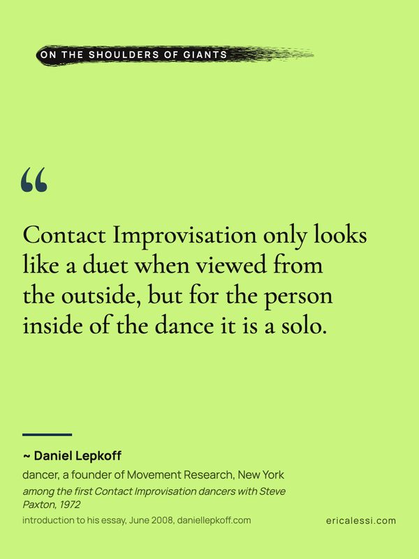 Quote card by Daniel Lepkoff on Contact Improvisation as a solo.
